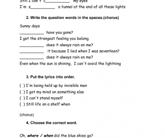 Song Worksheet: Why Does It Always Rain on Me by Travis
