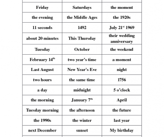 Prepositions of Time Word Puzzle