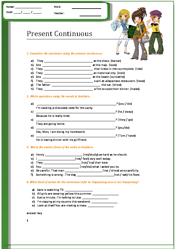 Present Continuous Revision Worksheet