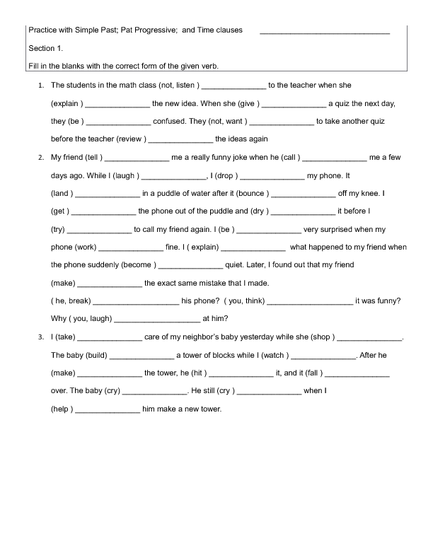 Practice Past Simple and Past Progressive