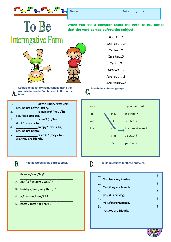 Interrogative Verbs Worksheets