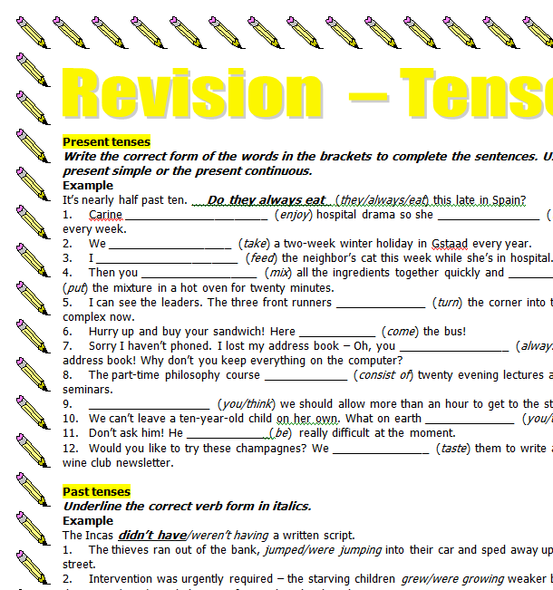 tenses-revision-worksheet