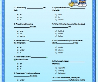 Prepositions of Place: Multiple Choice Activity