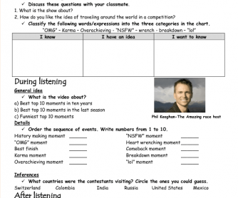 Movie Worksheet: Amazing Race Top 10 Moments