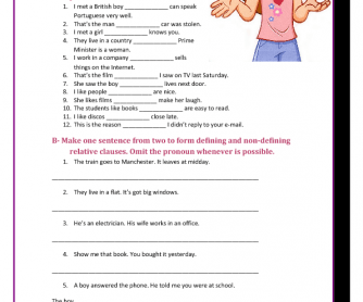 Defining and Non-Defining Relative Clauses Worksheet