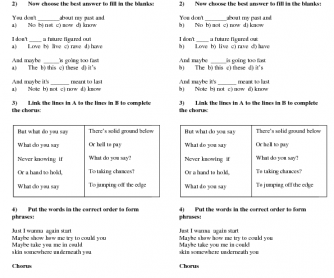 Song Worksheet: Taking Chances by Celine Dion