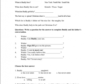 Movie Worksheet: Elf- Intermediate Grammar Review