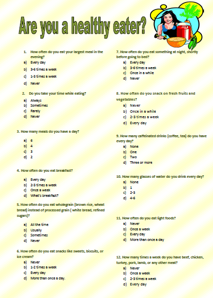 Printable Nutrition Quiz For Kids