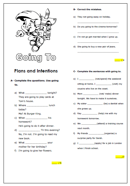 going to plans and intentions worksheet