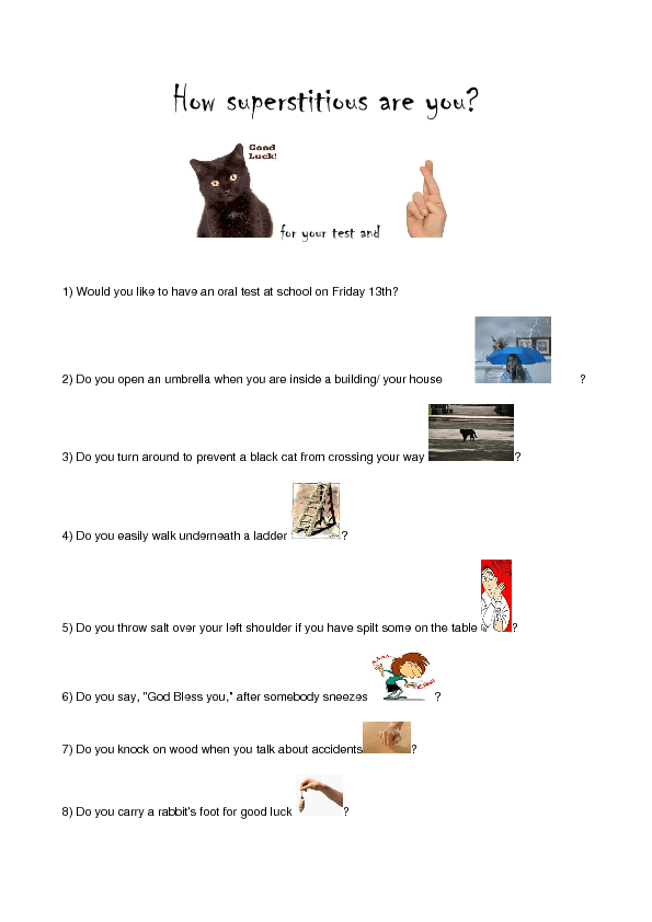 english 1 exercises 33 Worksheets Superstitions FREE