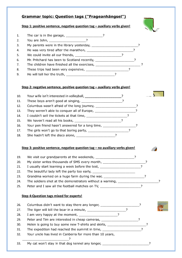 65 FREE Tag Questions Worksheets