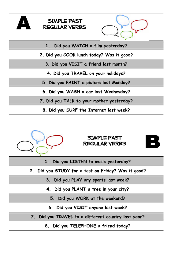 Past Simple Regular Verbs Speaking Activities