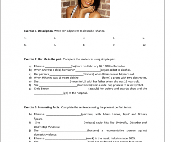 Song Worksheet: Rihanna (Simple Past and Present Perfect Review)