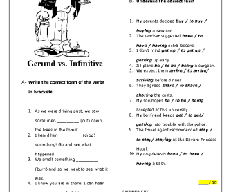 Gerund and Infinitive Worksheet