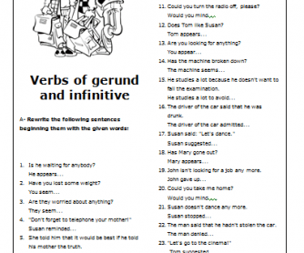 Verbs of Gerund and Infinitive Intermediate Worksheet