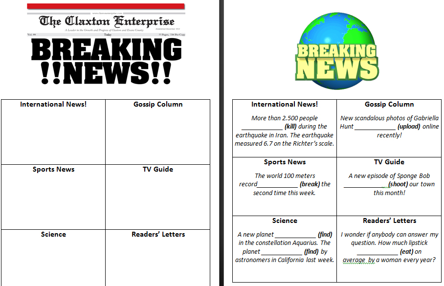 Parts Of A Newspaper Worksheet