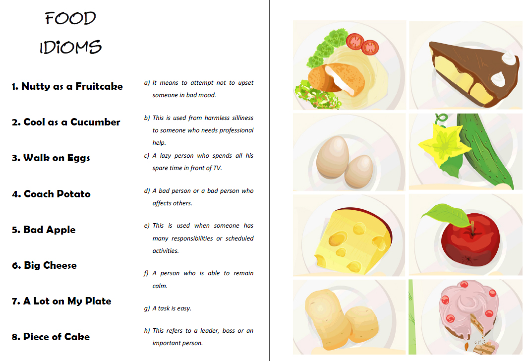 3 idiom worksheet Idioms Food