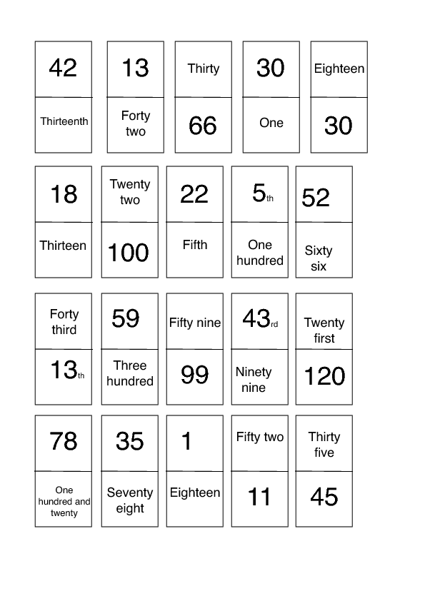 50 up table value present to FREE Worksheets Numbers 56 Ordinal