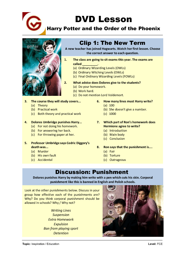 phonetics 3 Potter Harry Worksheet: the Order Phoenix and of the Movie