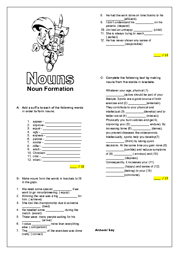 Noun Formation Intermediate Worksheet