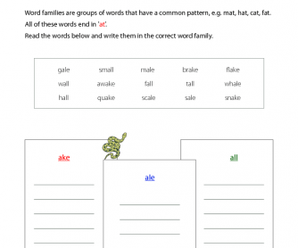 Word Families - 'Ake', 'Ale', and 'All'