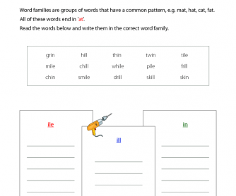 Word families are groups of words that have a common pattern, e.g. mat, hat...