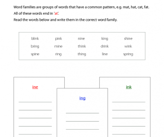 Word Families - 'Ine', 'Ing', and 'Ink'