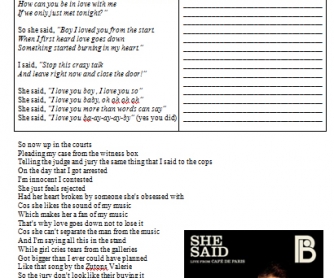 Song Worksheet: She Said by Plan B (Reported Speech Warmer)