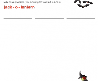 Halloween Worksheet: Jack-o-lantern - How Many Words?