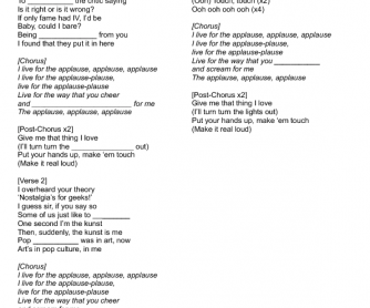 Song Worksheet: Applause by Lady Gaga