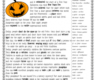 Halloween Worksheet. History and Games for French Students