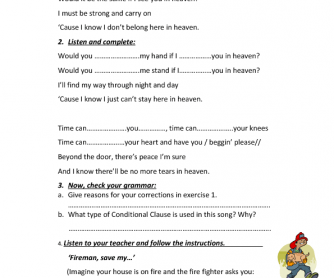 Tears in heaven worksheet