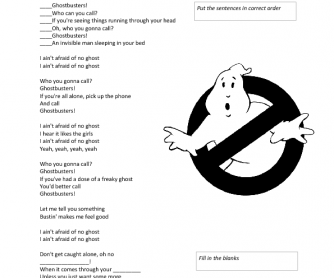Song Worksheet: Ghostbusters by Ray Parker Jr. with Video