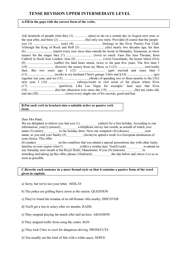 Upper Intermediate Level Tense Revision