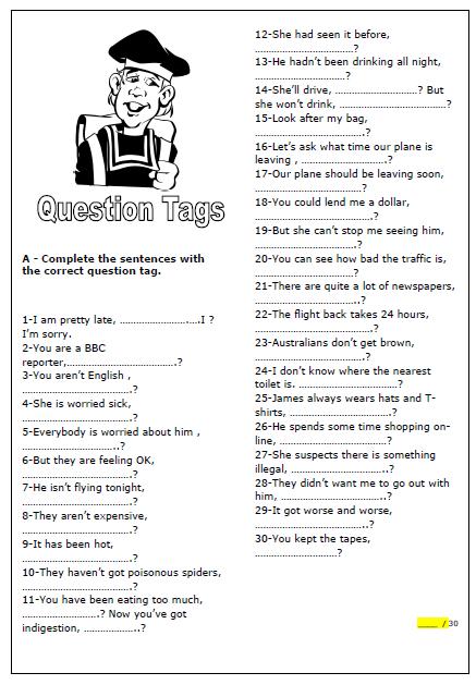 question tags worksheet