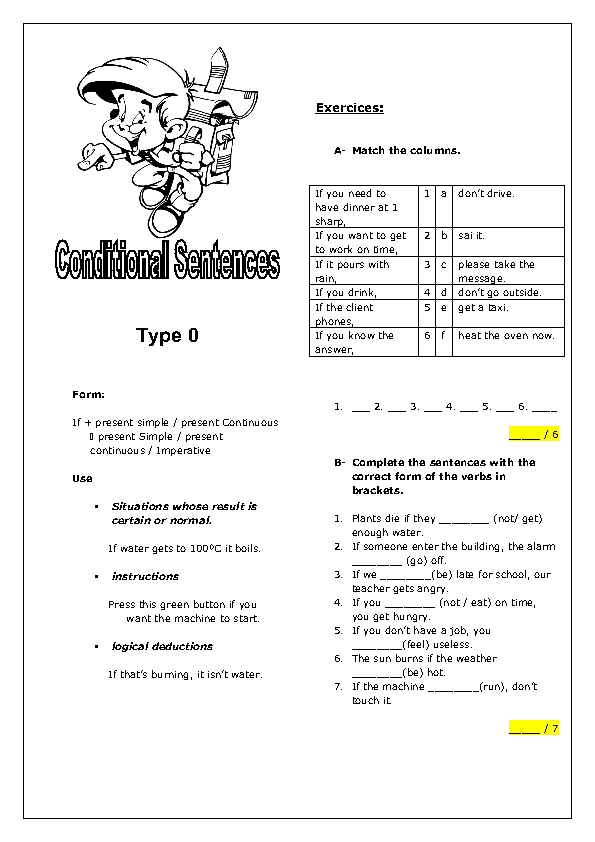 zero conditional intermediate worksheet