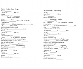 Song Worksheet: We Are Family by Sister Sledge