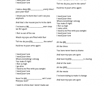 Song Worksheet:I Need Your Love