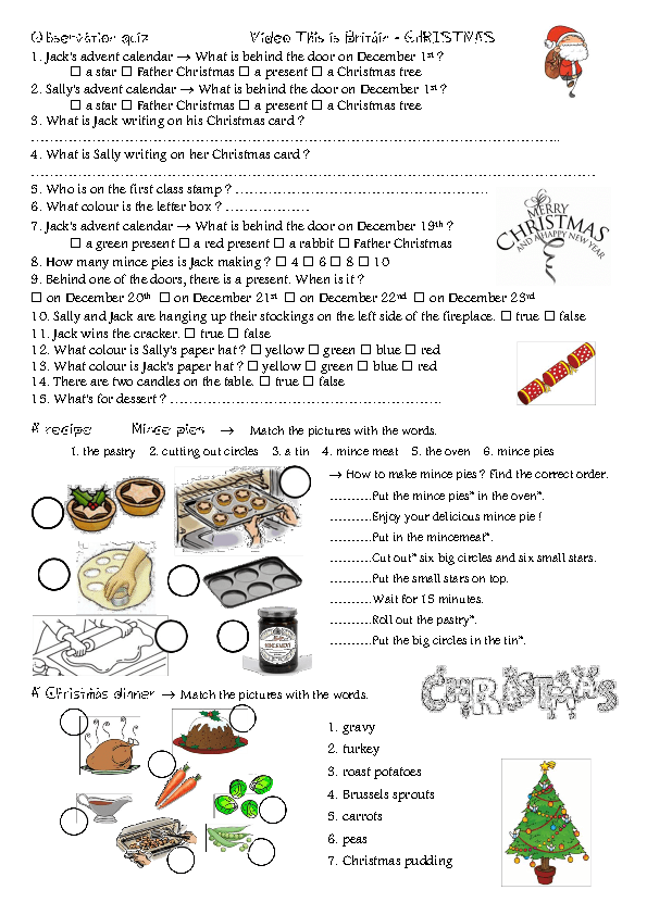 movie worksheet christmas in england