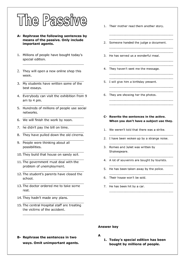 English Worksheet Passive Voice