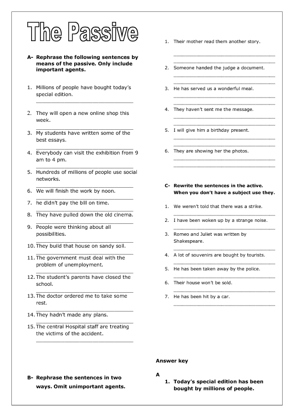 The Passive Voice Revision Worksheet
