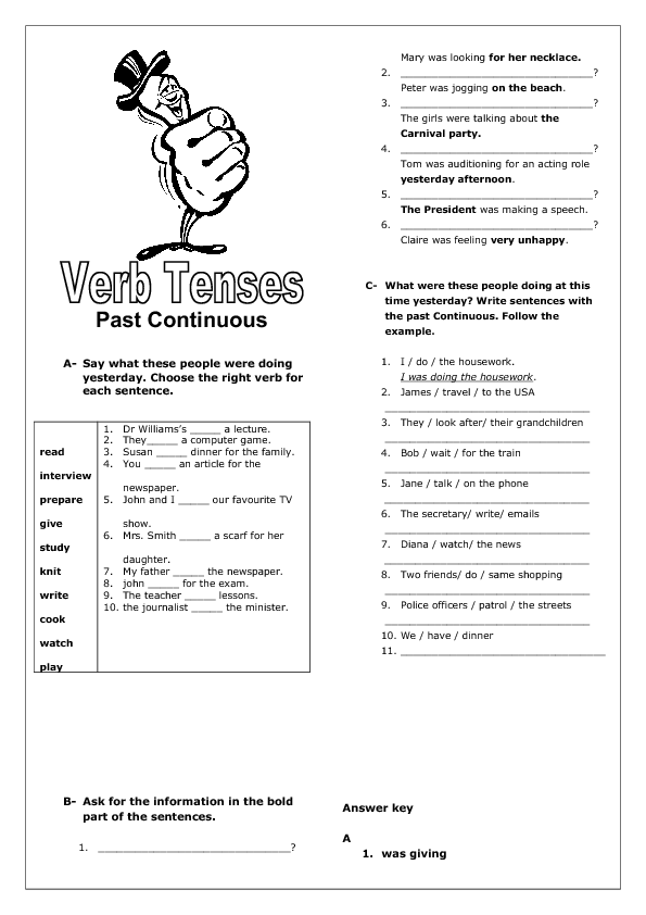 Past Continuous Tense Revision Worksheet