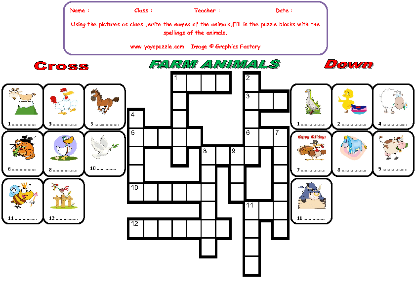 Farm Animals Crossword Puzzle