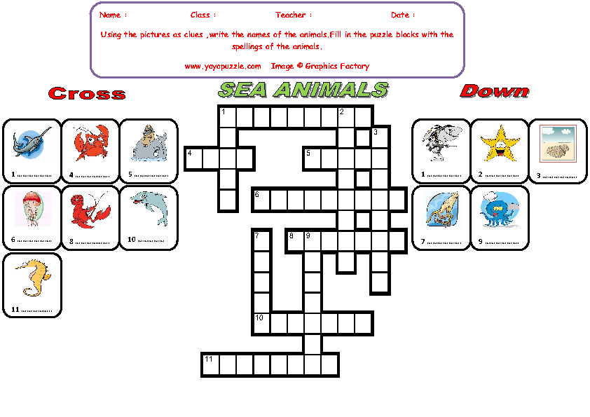 Sea Animals Crossword Puzzle