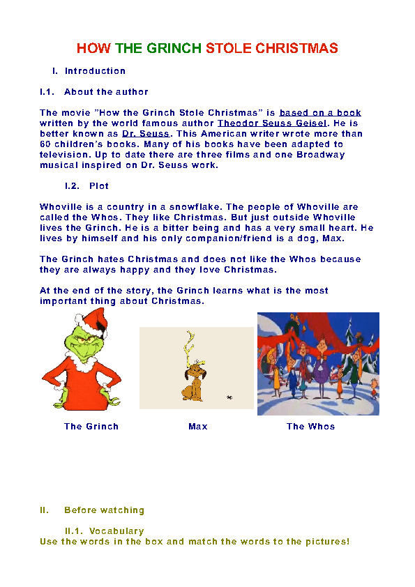 Movie Worksheet: How the Grinch Stole Christmas