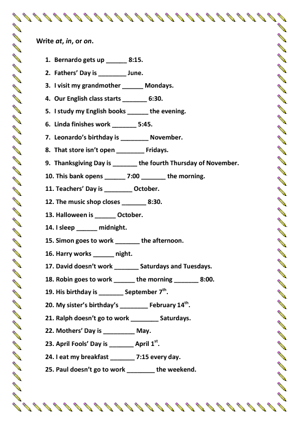 Prepositions Of Time