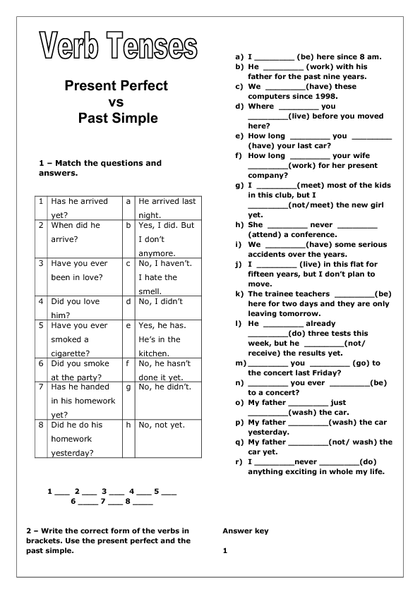 verb tenses present perfect vs past simple worksheet