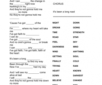 Song Worksheet: Faith of the Heart (Star Trek Enterprise Theme)