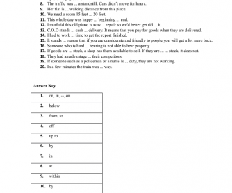 Prepositions Test + Answer Key