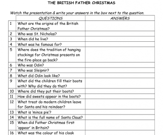 Movie Worksheet: British Father Christmas
